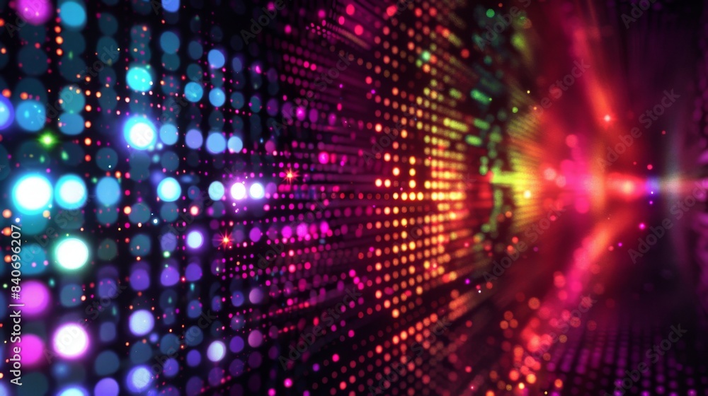 Poster an abstract background with a grid of glowing dots in various colors on a dark background. the dynam