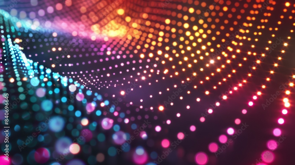 Poster an abstract background with a grid of glowing dots in various colors on a dark background. the dynam