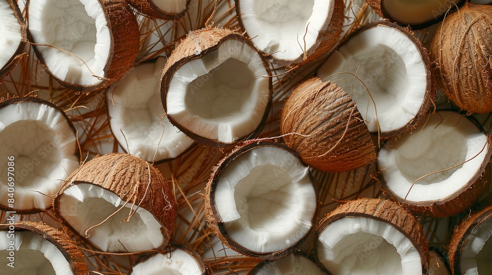 Poster Halved coconuts with rough texture