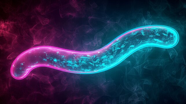 Glowing microorganism with pink and blue hues