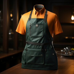 Naklejka premium Black Chef's Apron with Light Beige and Green Accents