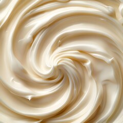 Close-up of a creamy texture in light colors, a creamy curl conveying a smooth and soft texture. Whipped cream texture. 