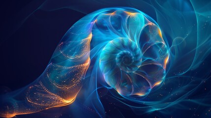 Obraz premium Blue and Orange Glowing Spiral Shell