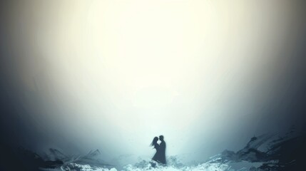 Romantic Couple Embracing in Misty Fog
