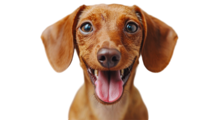 A happy dog with a pink tongue sticking out transparent or white background