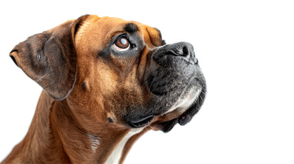 Obraz premium A brown dog with a black nose and brown eyes looking up at the camera transparent or white background