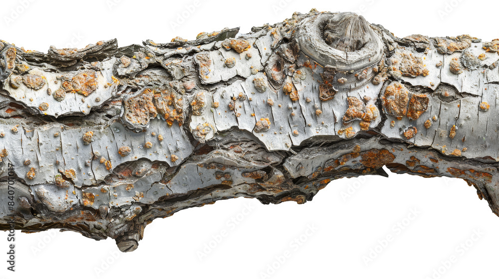 Poster a tree branch with many bumps and ridges on transparent or white background