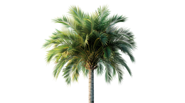 A palm tree is standing tall on transparent or white background