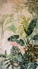 Keuken achterwand Jungle Hand drawn tropical plants, leaves, abstract art drawing. wallpaper, retro pattern Wall Decor Design, Wallpaper, Poster, Card, Mural, Rug, Hanging, Printing. AI generated illustration  © don't panic ;)