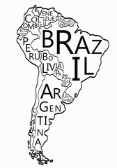 Doodle freehand drawing of South America countries map.