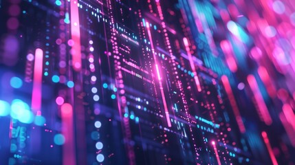 Obraz premium Abstract holographic display with futuristic interface elements and floating data points, creating a visually engaging high-tech background