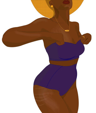 silhouette femme noire remonte maillot de bain vergetures &eacute;t&eacute; chapeau