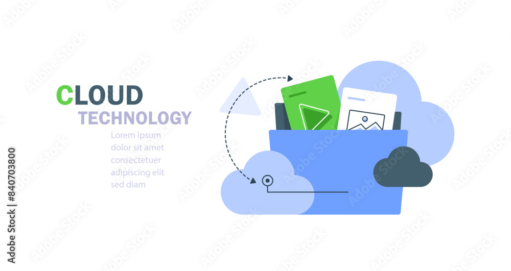 Poster cloud computing concept,cloud server,device data exchange and file synchronization concept