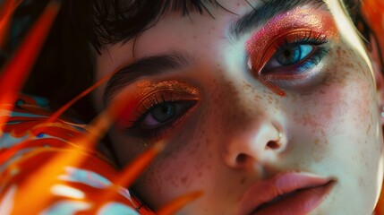 Captivating Gaze A Redhead s Intense and Emotive Close Up Portrait in Vibrant Orange Hues