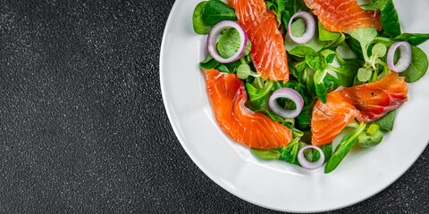 salmon salad appetizer meal food snack on the table copy space food background rustic top view keto or paleo diet vegetarian food