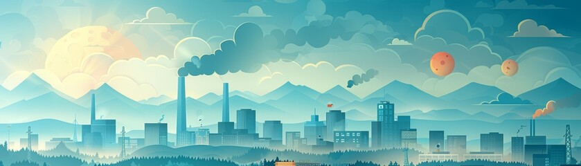 Obraz premium An educational infographic detailing the environmental factors that contribute to cancer risk, such as tobacco smoke, UV radiation, and pollution.