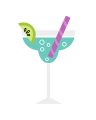 Blue Margarita cocktail. Blue Lagoon drink. Vector cartoon flat illustration.