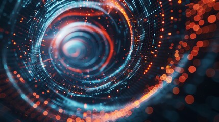 Obraz premium Digital abstract vortex with floating nodes and glowing lines, creating a visually striking and futuristic high-tech background