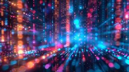 Fototapeta premium Abstract technology patterns with bright neon lights and dynamic motion, evoking the energy and innovation of advanced digital systems