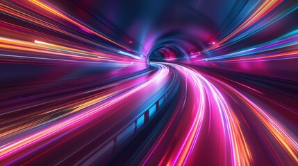 Digital landscape with vibrant color gradients and dynamic light trails, forming a visually striking and immersive high-tech background