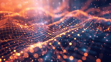 Geometric technology grid with luminous lines and dynamic motion, offering a visually striking and modern abstract background