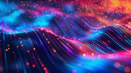 Fototapeta premium Digital abstract patterns with vibrant colors and floating data points, forming a visually engaging and sophisticated high-tech design
