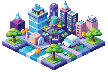 3D isometric design concept, urban skyscraper view