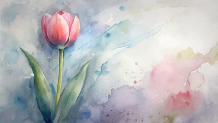 Minimalist watercolor background of tulip flowers