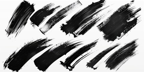 A set of black brush strokes on a white background, ideal for use in design and art projects