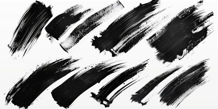 A set of black brush strokes on a white background, ideal for use in design and art projects