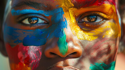Obraz premium A man with colorful face paint on his face