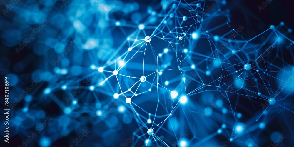 Poster blue abstract background with lines and dots