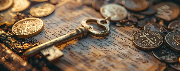A golden key unlocking a treasure chest overflowing with traditional stock certificates, each certificate labeled with popular stock symbols or company names