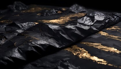 texture of crumpled black paper with gold and silver veins, Generative AI, Generative, AI