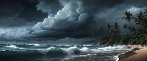 Tropical beach against the backdrop of a storm. Generative AI, Generative, AI