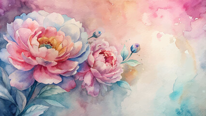 Vibrant watercolor background of peonies