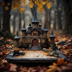 Fototapeta premium Unearthly magical atmosphere, miniature castle, pebble art. Generative AI, Generative, AI