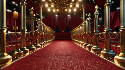 Red Carpet Entrance with Gold Stanchions and Velvet Curtains