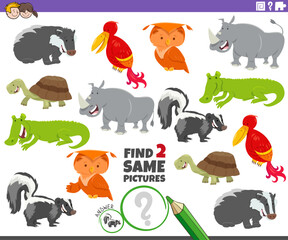 find two same cartoon animal characters activity game