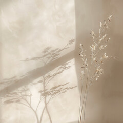 Oat branches on beige textured wall with soft shadow