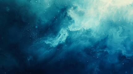 Fototapeta premium Abstract watercolor space with deep blue and emerald gradients, shining stars, flowing nebula shapes, isolated on a gradient background, ample text space 