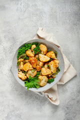 fried cauliflower salad, with spices and herbs, homemade, no people,