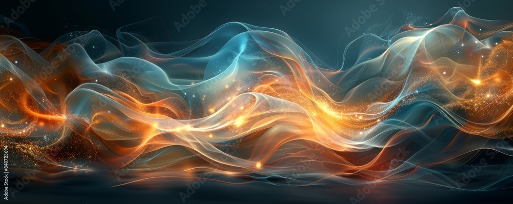 Poster abstract flowing lines on dark background with glowing highlights and smooth transitions