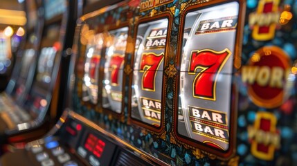 Glittering Seven Slot Machine Reels With Sparkles