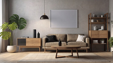 Interior living room Mockup, with cabinet and TV