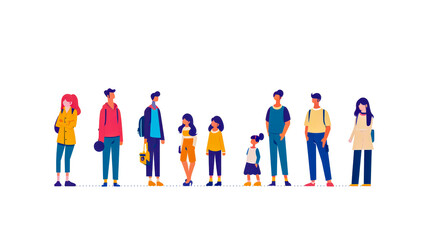 Create a character sheet of human figures character, in a modern flat vector design style with a hand-drawn
illustration, of people, in bright and clear color style