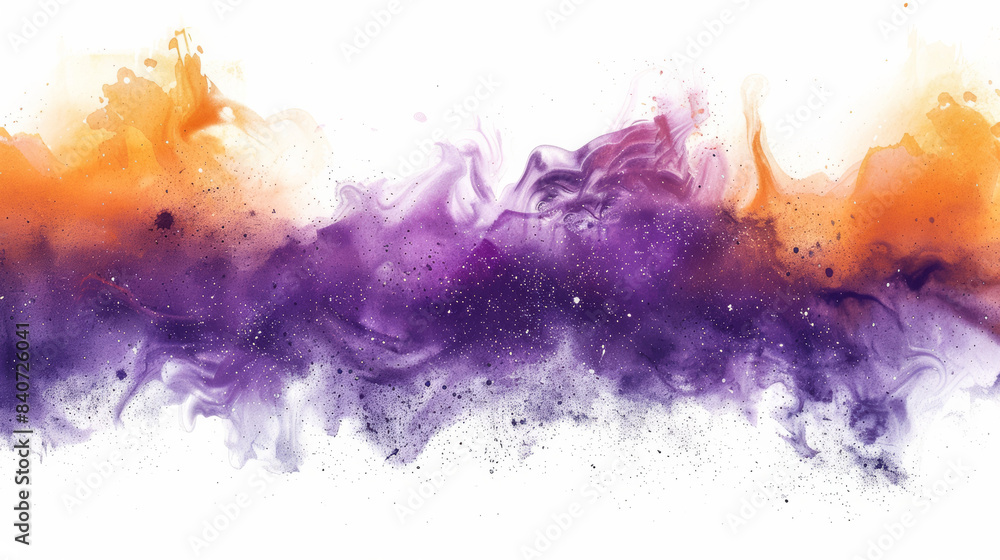 Wall mural cosmic watercolor background with gradient purples and oranges, abstract star clusters, wispy nebula
