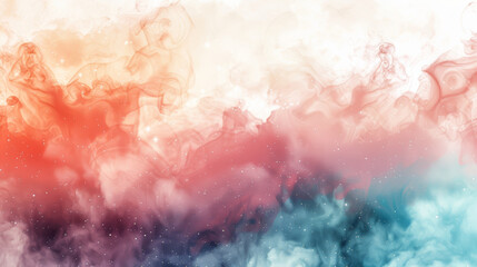 Fototapeta premium Dreamy watercolor space with gradients of coral and aqua, subtle star fields, abstract cosmic clouds, isolated on a white background, space for text 