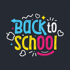 Back to school colorful typography illustration on blackboard. Back to school template with educational elements. Header text logo for back to school poster, banner, greeting card.