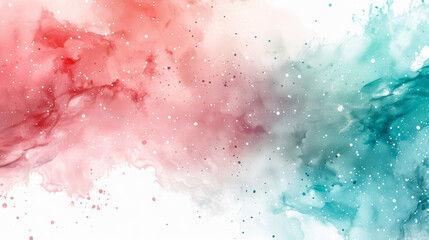 Obraz premium Gradient watercolor space with pastel pink and turquoise, abstract swirling galaxies, stars twinkling throughout, soft transition between colors, white background for text 